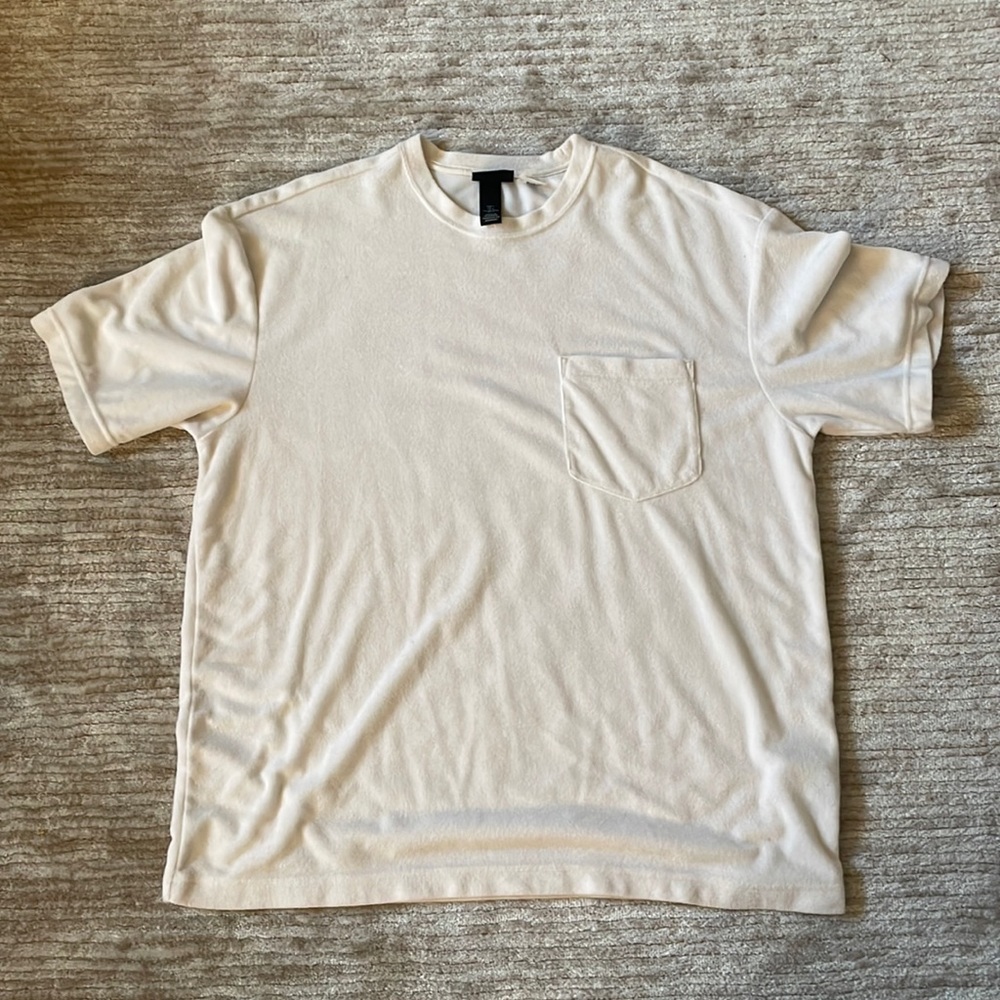 Cream Terry Cloth Shirt Relaxed Fit L H&M